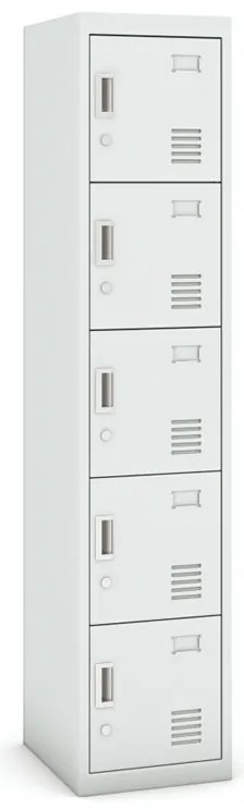 Šatníková skrinka s úložnými boxami, 5 boxov, 1800 x 380 x 450 mm, demont, cylindrický zámok, sivá/sivá