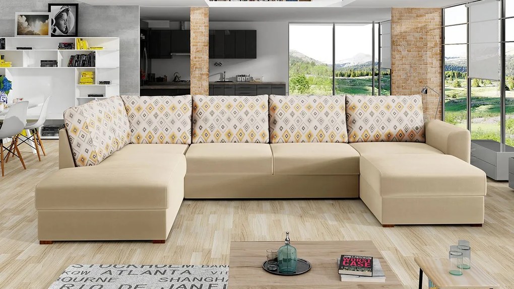 Rohová rozkladacia pohovka Astana Premium, Dostupné poťahy: Terra 08 + Terra 08 + Terra 09 ECO, Strana: pravá