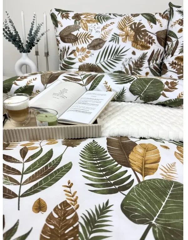 Obliečky Amazonia 140x200 / 70x90 cm – 100% bavlna, tropický vzor, zeleno-béžové farby, zipsové zapínanie