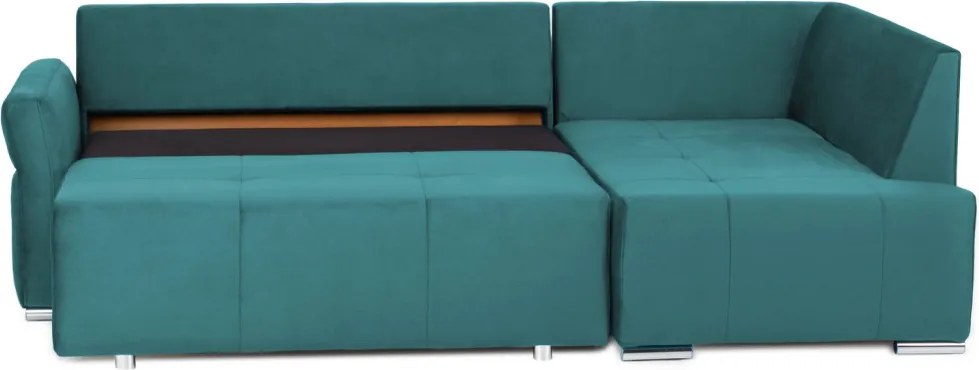 Rohová sedačka na trvalé spanie Island, petrolejová látka, pravý roh