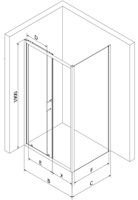 Mexen Apia, sprchový kút s posuvnými dverami 110 (dvere) x 70 (stena) cm, 6mm číre sklo, čierny profil + biela sprchová vanička SLIM, 840-110-070-70-00-4010B