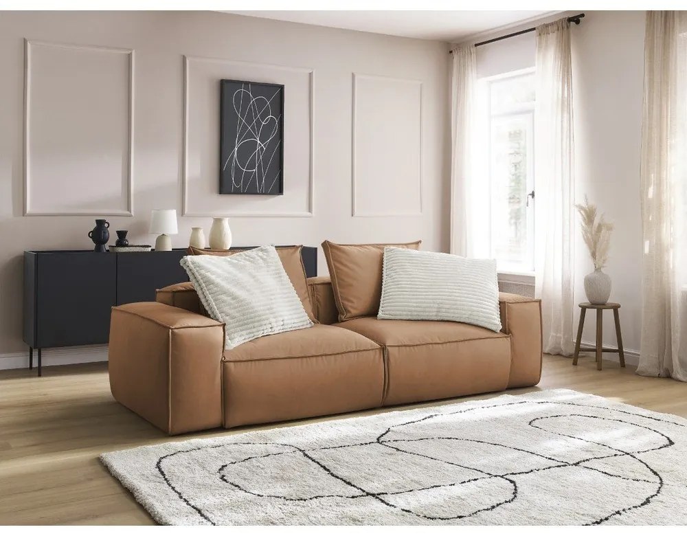 Hnedá pohovka z imitácie kože 260 cm Boheme – Bobochic Paris