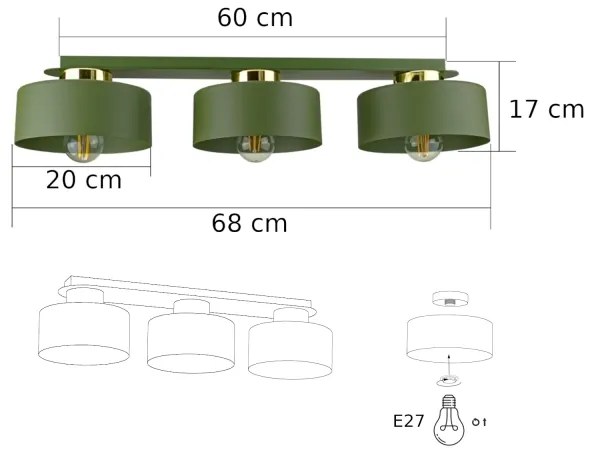 Stropné svietidlo IGNIA 3xE27/60W/230V zelená/zlatá