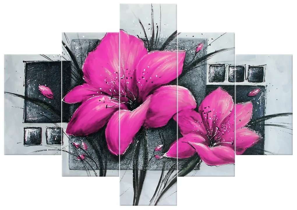 Gario Ručne maľovaný obraz Nádherné ružové Vlčie maky - 5 dielny Rozmery: 100 x 70 cm