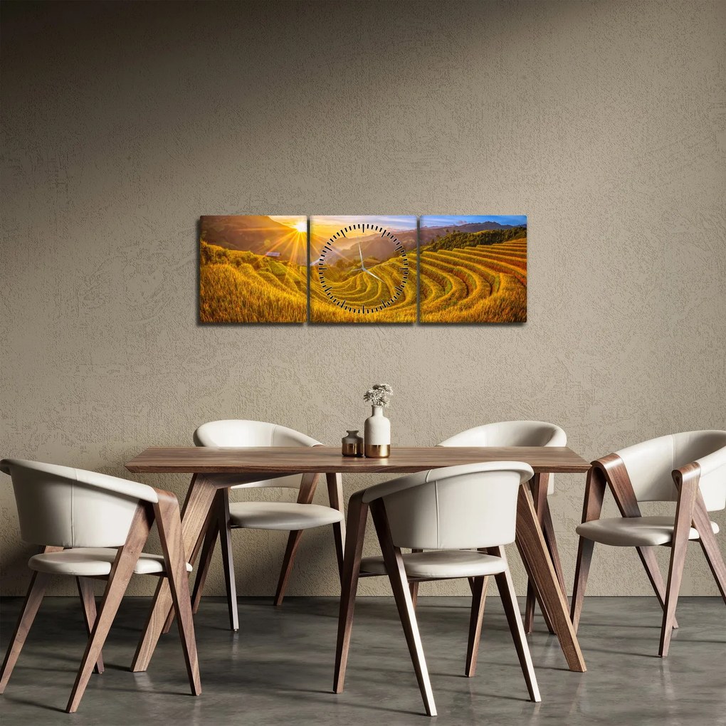 Obraz - Ryžové terasy vo Vietname (s hodinami) (90x30 cm)