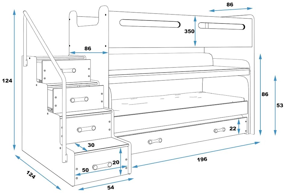 Multifunkčná poschodová posteľ MAX 1 - 200x80cm - Biely - Ružový