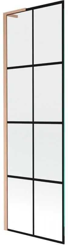 Mexen Next L, 1-krídlová vaňová zástena 60 x 150 cm, 6mm číre sklo-čierny vzor, medený profil, 895-060-000-03-77-65