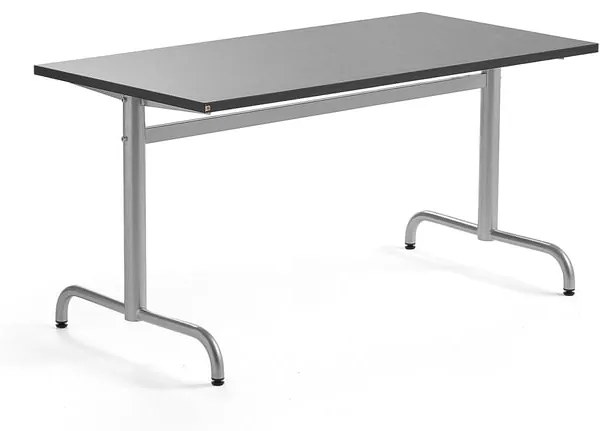 Stôl PLURAL, 1400x700x720 mm, linoleum - tmavošedá, strieborná