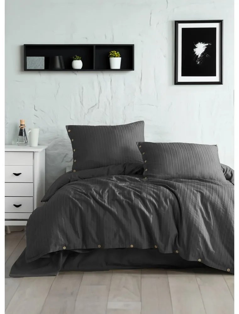 Tmavosivé obliečky na jednolôžko z bavlny Renforcé 140x200 cm Como Striped – Mila Home Luxury