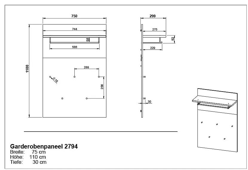 Vešiakový panel v dekore duba v prírodnej farbe Fremont – Germania