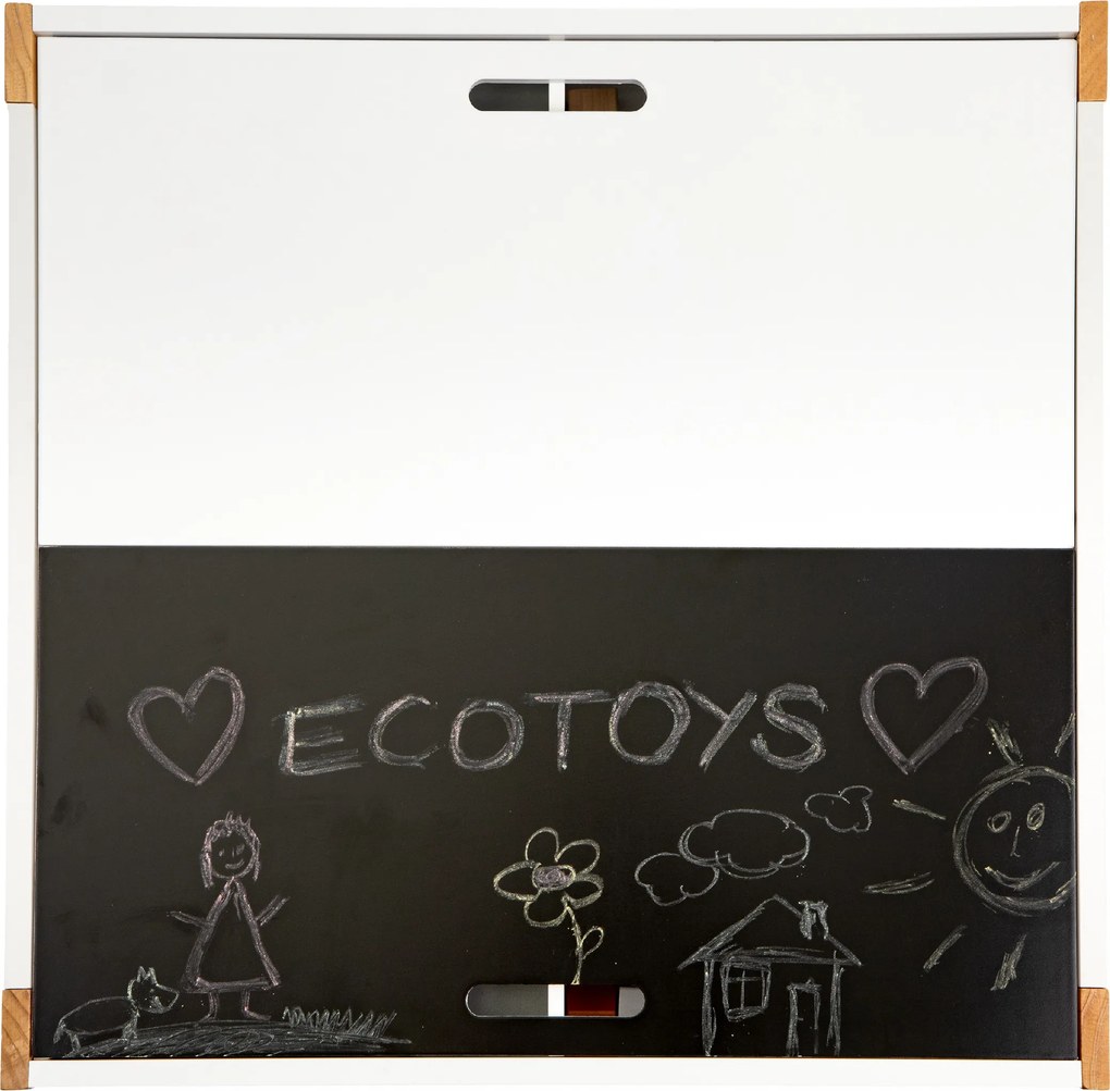 Detský stôl s 2 stoličkami ECOTOYS – skandinávska súprava s úložným priestorom a tabuľou