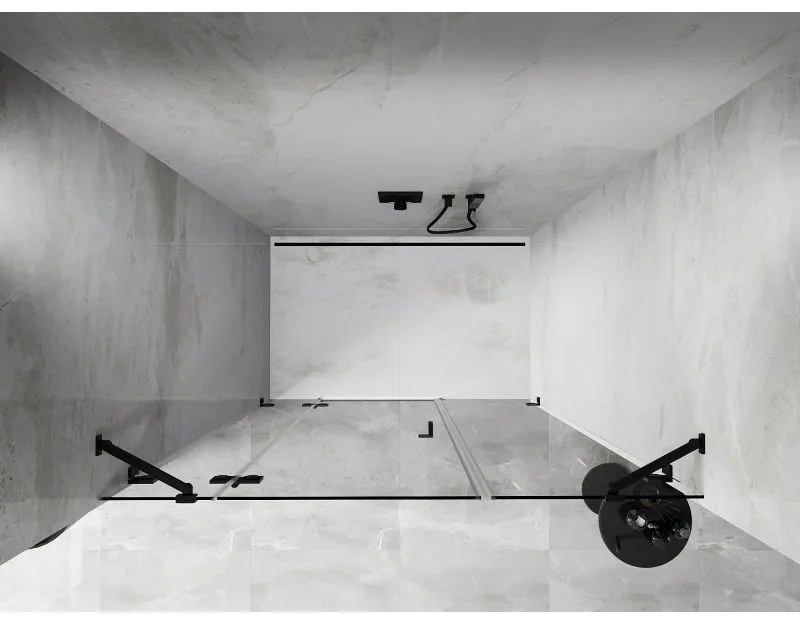 Mexen Lunar, ľavé otočné sprchové dvere 140 cm, číre sklo, čierny profil, 834S-140-050-70-00-L