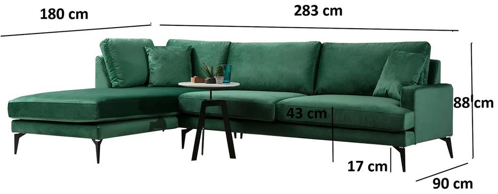 Dizajnová rohová sedačka Fenicia 283 cm zelená - ľavá