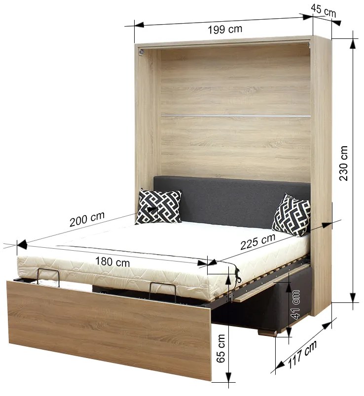 Nabytekmorava MOTOROVÁ VÝKLOPNÁ POSTEĽ s pohovkou VS 21065 MOT - 180x200 cm farba pohovky: Červená, Typ farebného prevedenia: Bielá / dvere biele