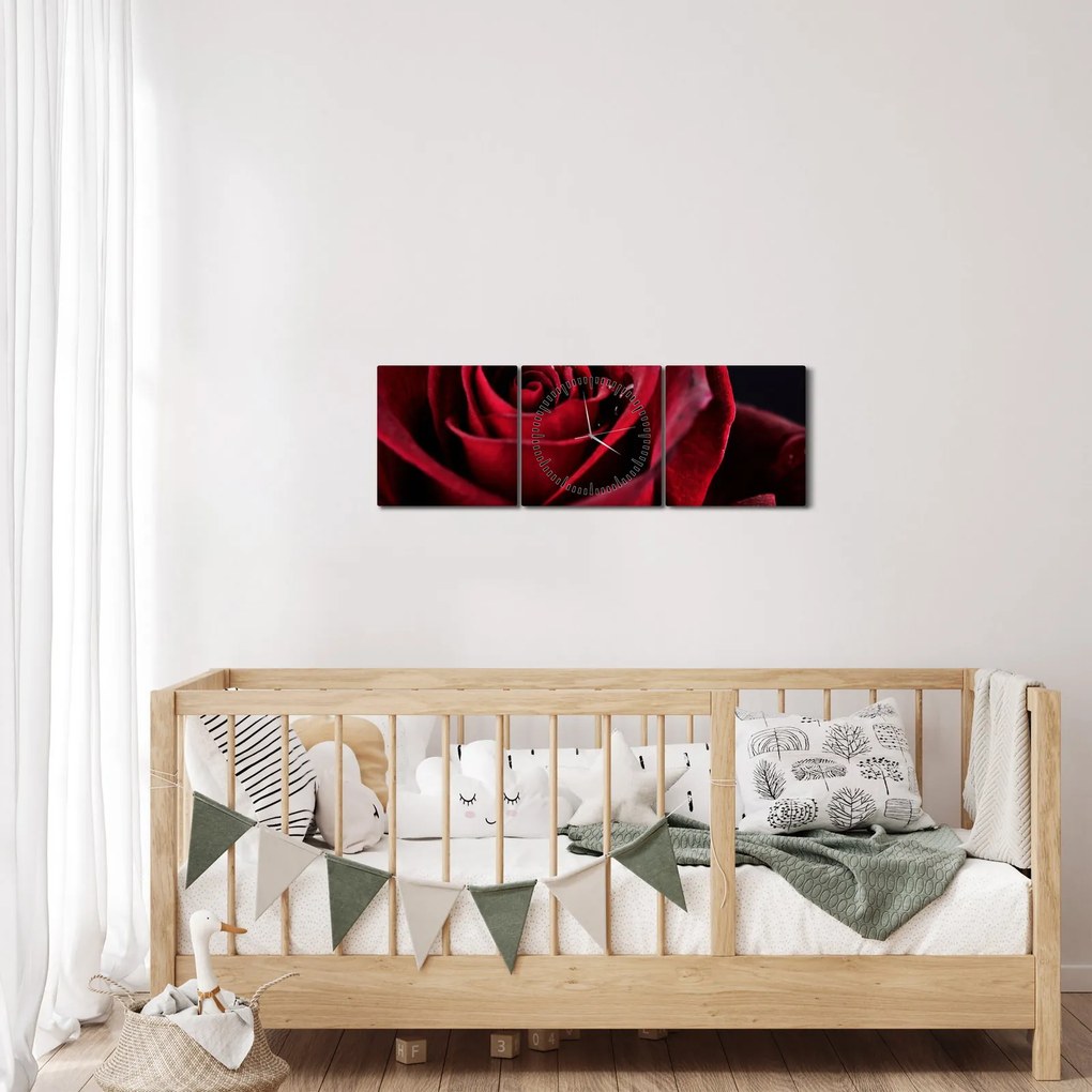 Obraz - Červená ruža (s hodinami) (90x30 cm)