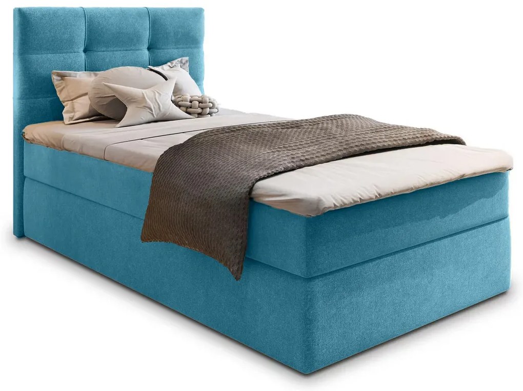 Čalúnená posteľ boxspring GLORIEN VELVET 100x200 cm modrá Matrac: Matrac Bonell pružinový