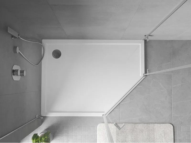 Mexen Flow Slim, ľavostranná päťuholníková sprchová vanička 100 x 80 cm, biela lesklá, 46P108010L
