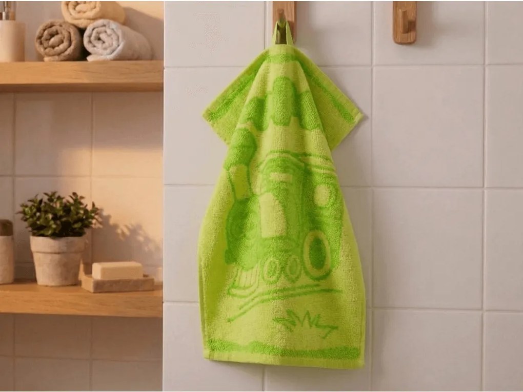 Detský uterák BEBÉ mašinka zelený 30x50 cm