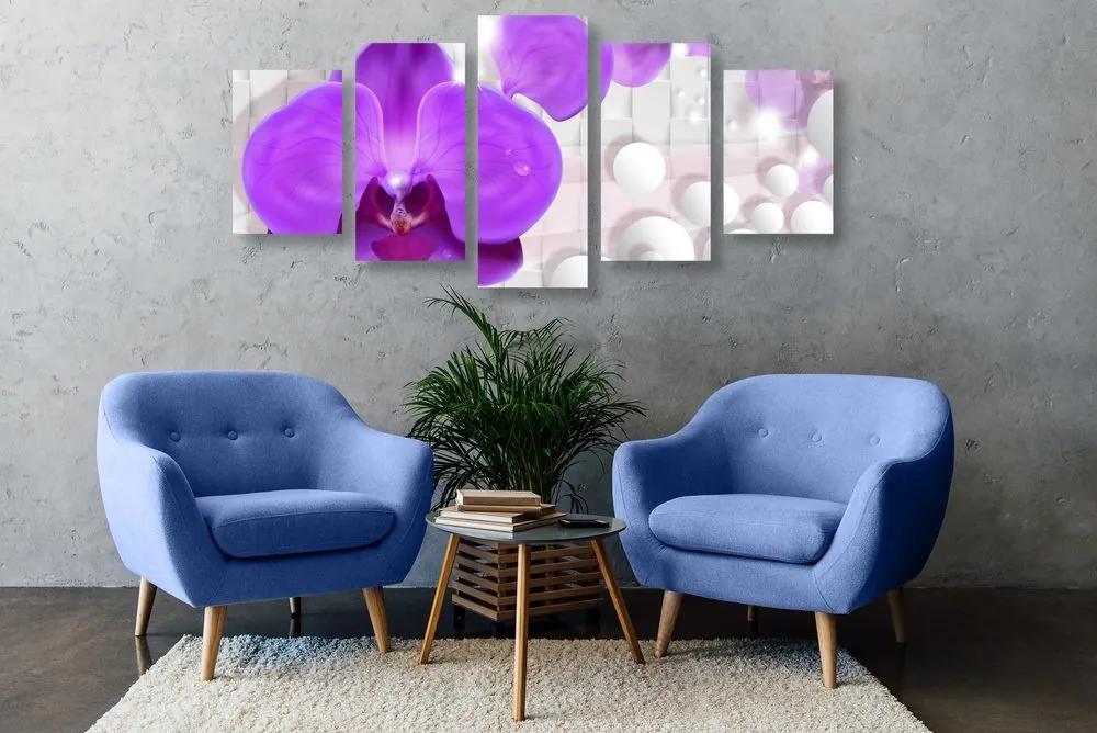 5-dielny obraz orchidea na abstraktnom pozadí - 200x100