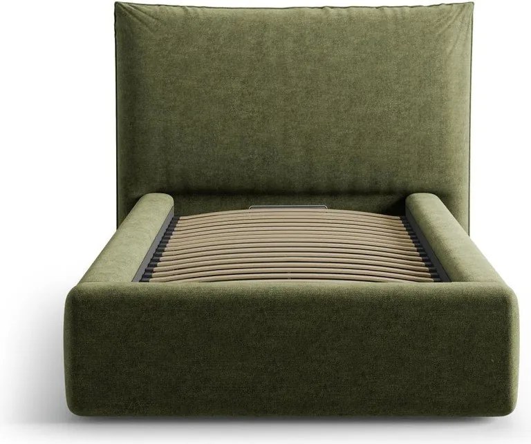 Zelená čalúnená jednolôžková posteľ s úložným priestorom s roštom 90x200 cm Kaelle – Micadoni