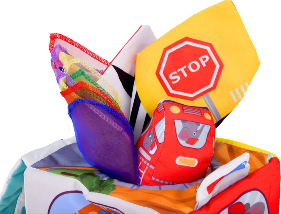 LEAN Toys Mäkká senzorická kocka so zrkadlom Cars Road Signs pre dieťa