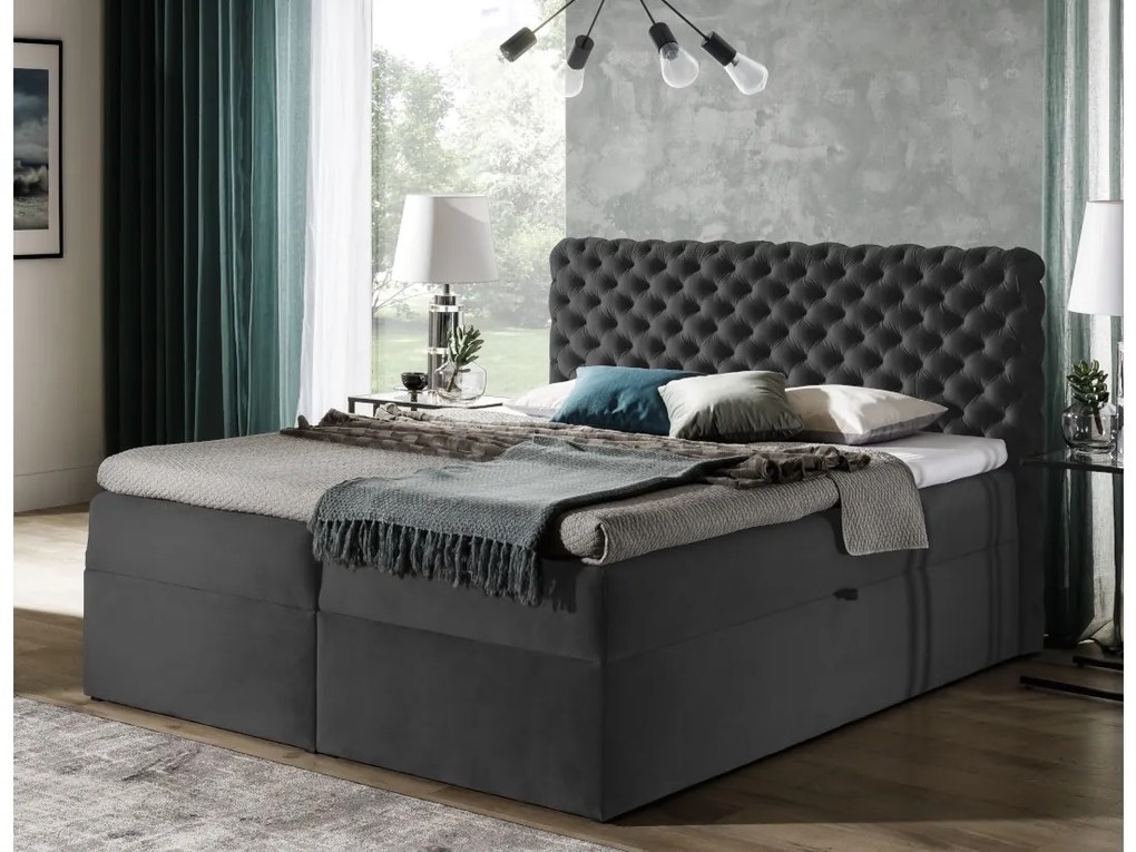 Čalúnená posteľ boxspring MARCH + topper, 200x200, riviera 16