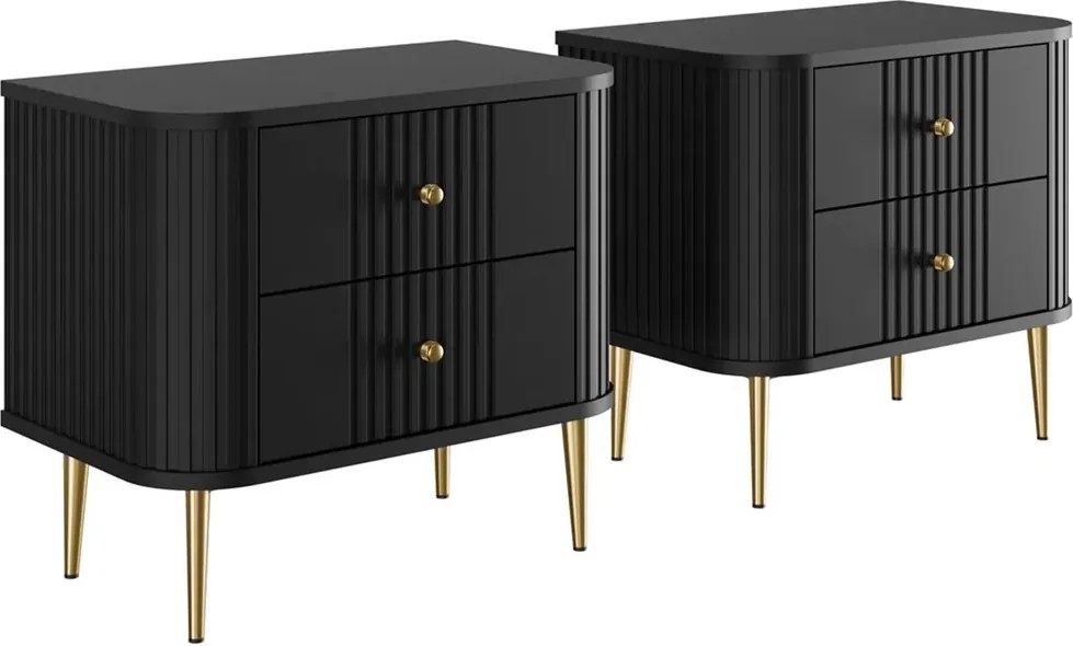 Nočné stolíky Vesper 56 cm - 2 ks - čierna / zlatá
