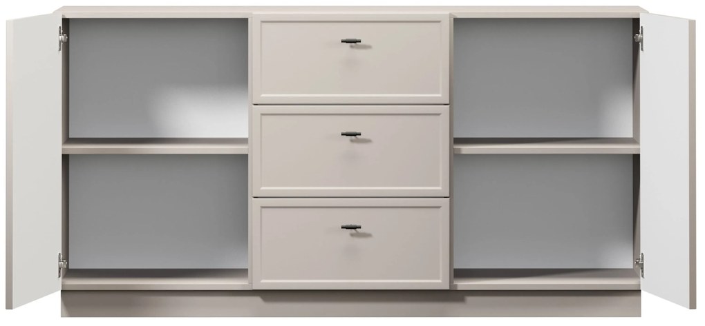 Komoda Lorini 150 cm na sokli - kašmírová / čierne úchytky T