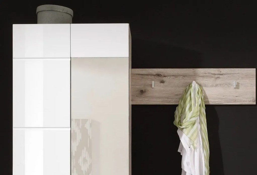 Predsieňová stena Sixx, pieskový dub/biela lesk