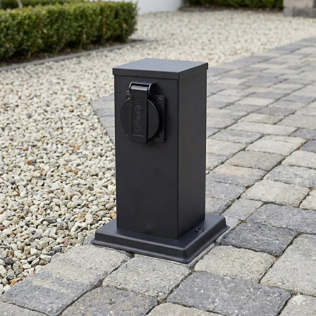 Elektrický záhradný stĺpik Electric, nerezová oceľ, 2 zásuvky, čierna, (20 cm)