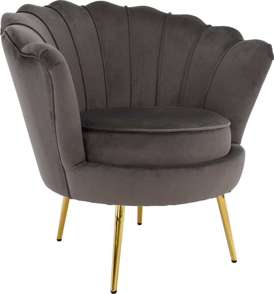 Kreslo v štýle Art-deco, sivohnedá Velvet látka/gold chróm zlatý, NOBLEO
