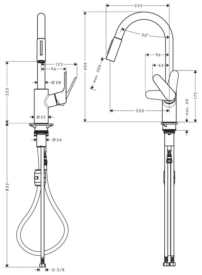 Hansgrohe Focus M41, drezová batéria s vyťahovacou spŕškou, čierna matná, 31815670