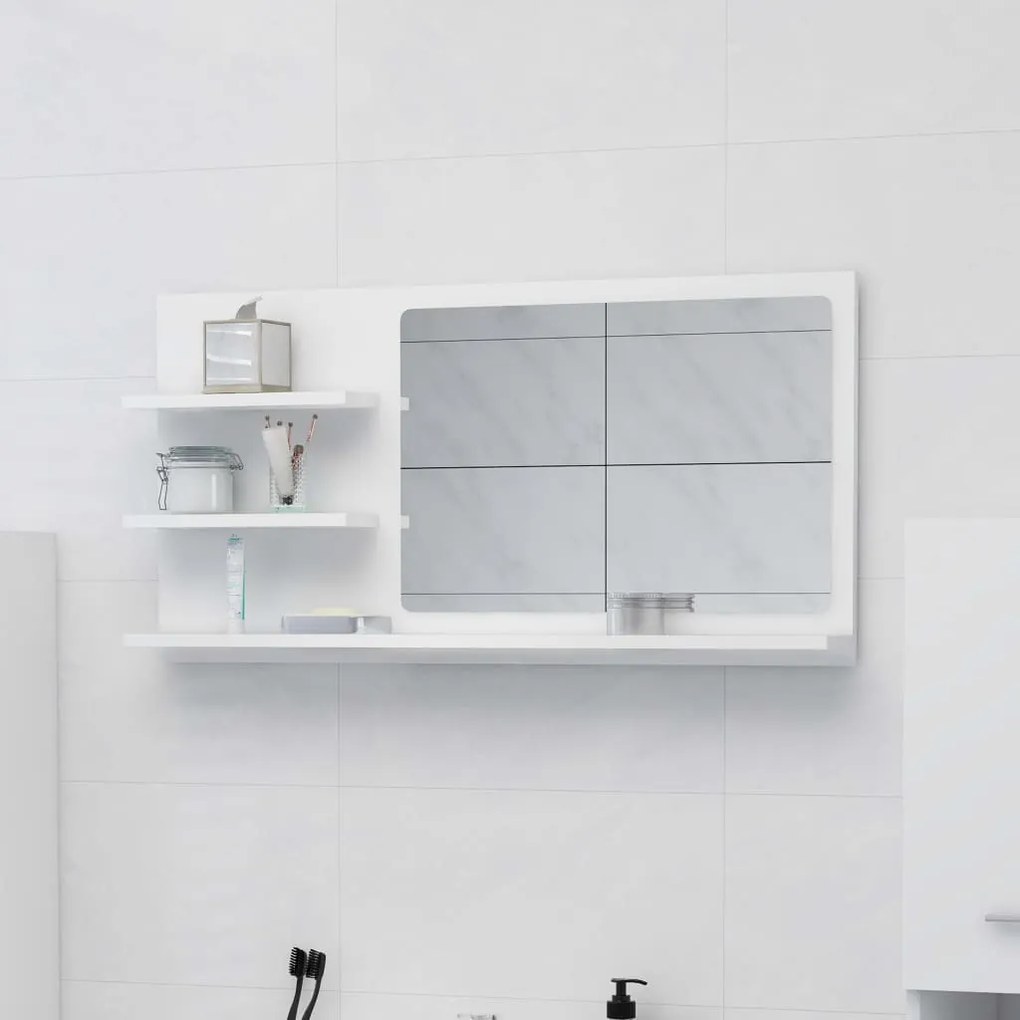 vidaXL Kúpeľňové zrkadlo, biele 90x10,5x45 cm, drevotrieska