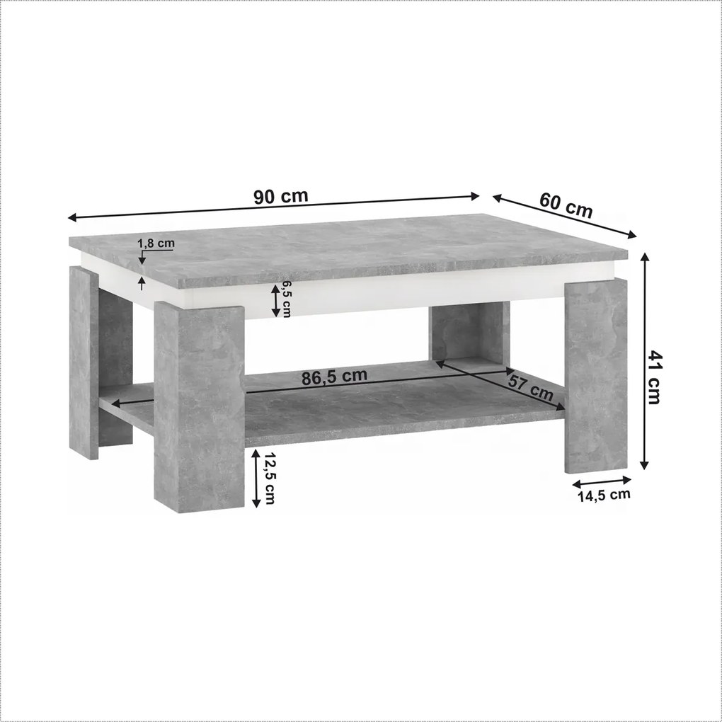 Konferenčný stolík Piani - betón / biela