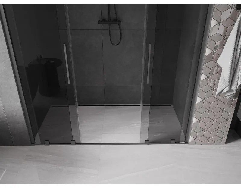 Mexen Velar Duo, posuvné sprchové dvere do otvoru 170 cm, 8mm šedé sklo, brúsený grafit, 871-170-000-42-95