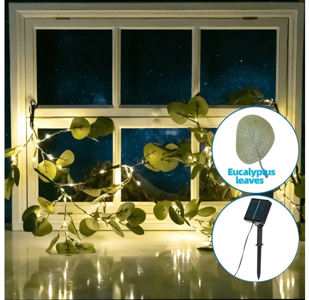 Aigostar - LED Solárna reťaz 110xLED/4m IP65 300 mAh teplá biela eukalyptus