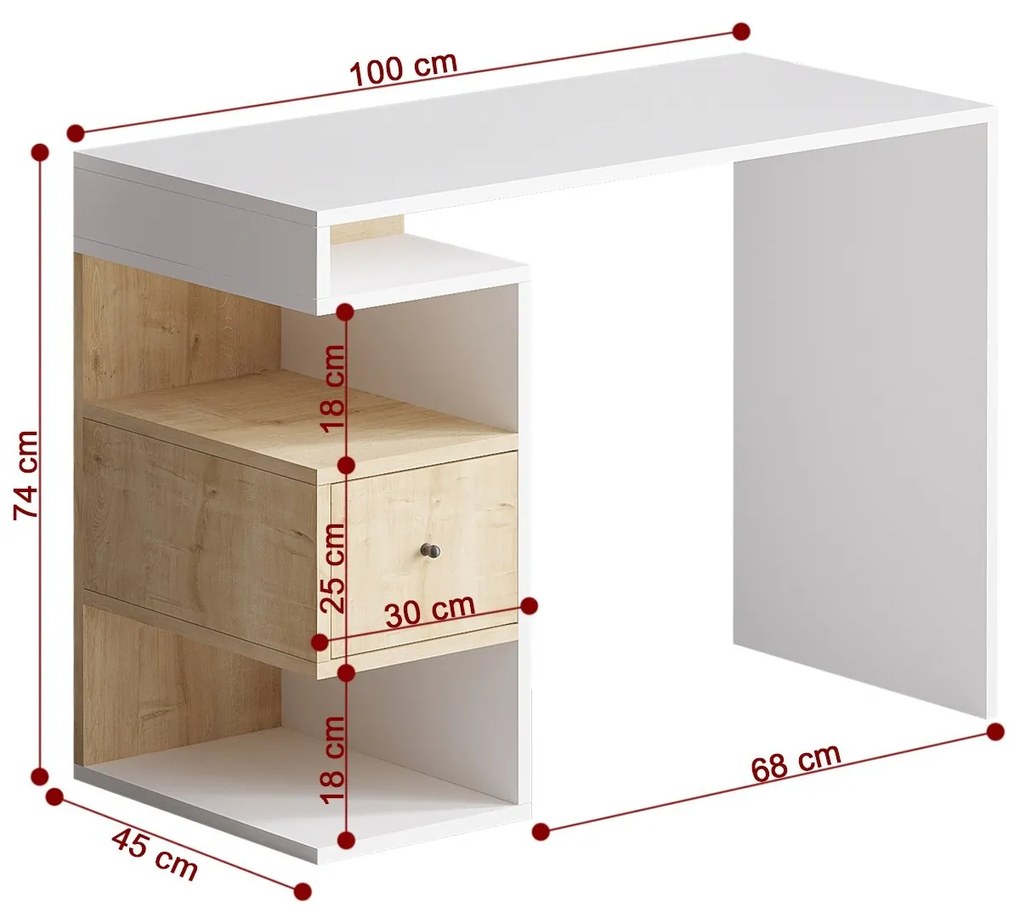 Písací stôl TEMPUS dub prírodný/biely