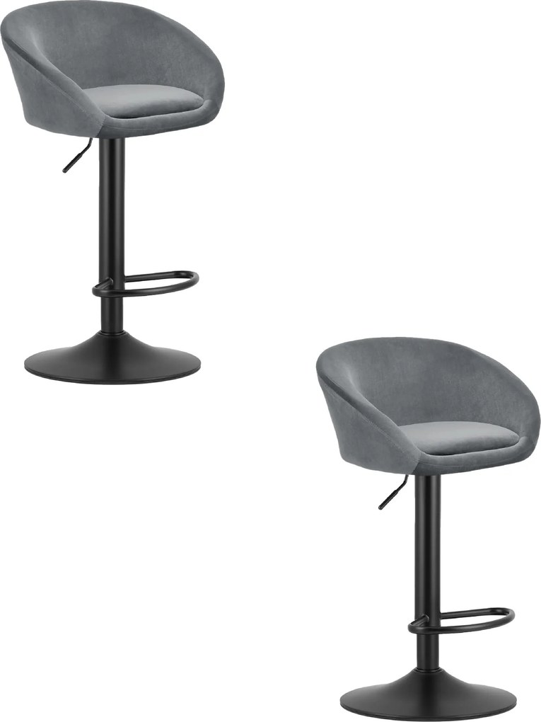 Sada 2 barových stoličiek EAST sivý zamat / čierna podnož