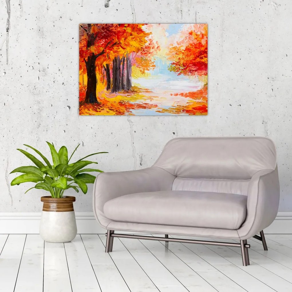 Obraz - Olejomaľba, farebná jeseň (70x50 cm)