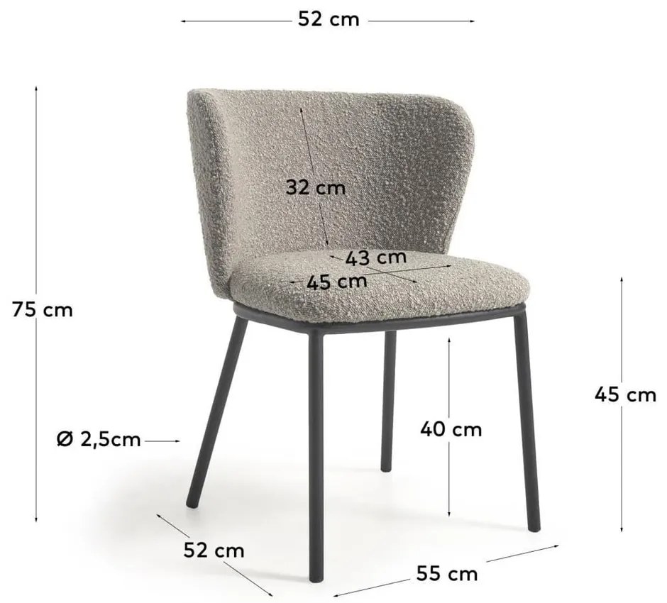 Svetlosivé čalúnené jedálenské kreslo Ciselia – Kave Home
