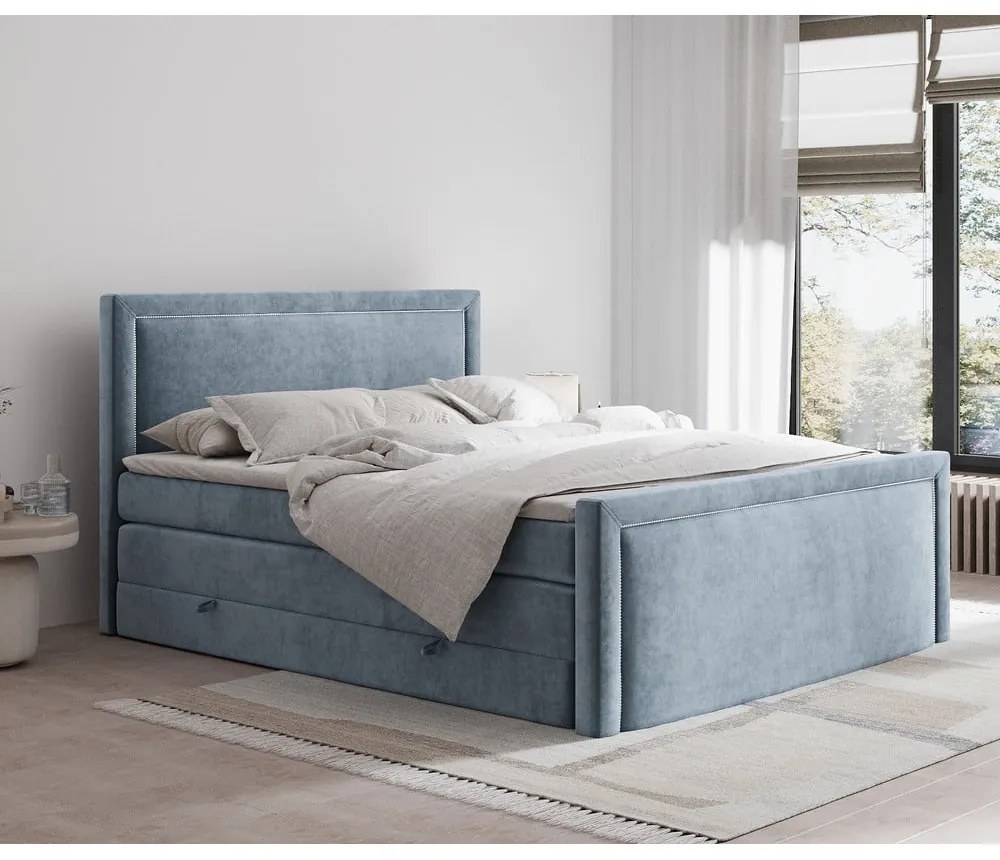 Modrá boxspring posteľ s úložným priestorom 200x200 cm Lavenda – Maison de Rêve