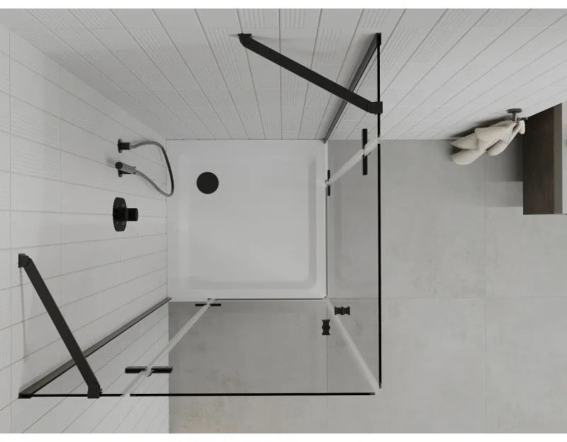 Mexen Roma Duo, sprchový kút 70 (dvere) x 70 (dvere) cm, 6mm číre sklo, čierny profil + slim sprchová vanička 5cm biela + čierny sifón, 854-070-070-70-02-4010B