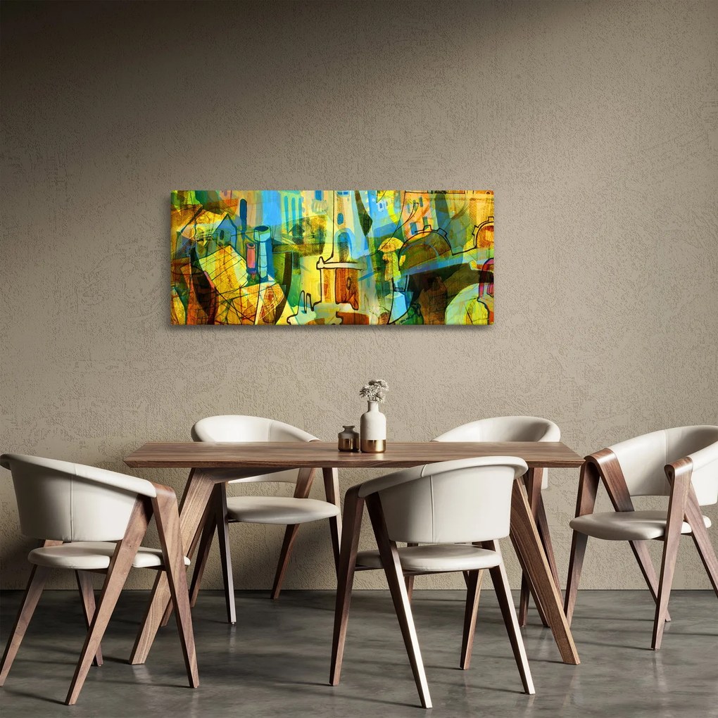 Obraz - Architektúra, kubistická abstrakcia (120x50 cm)