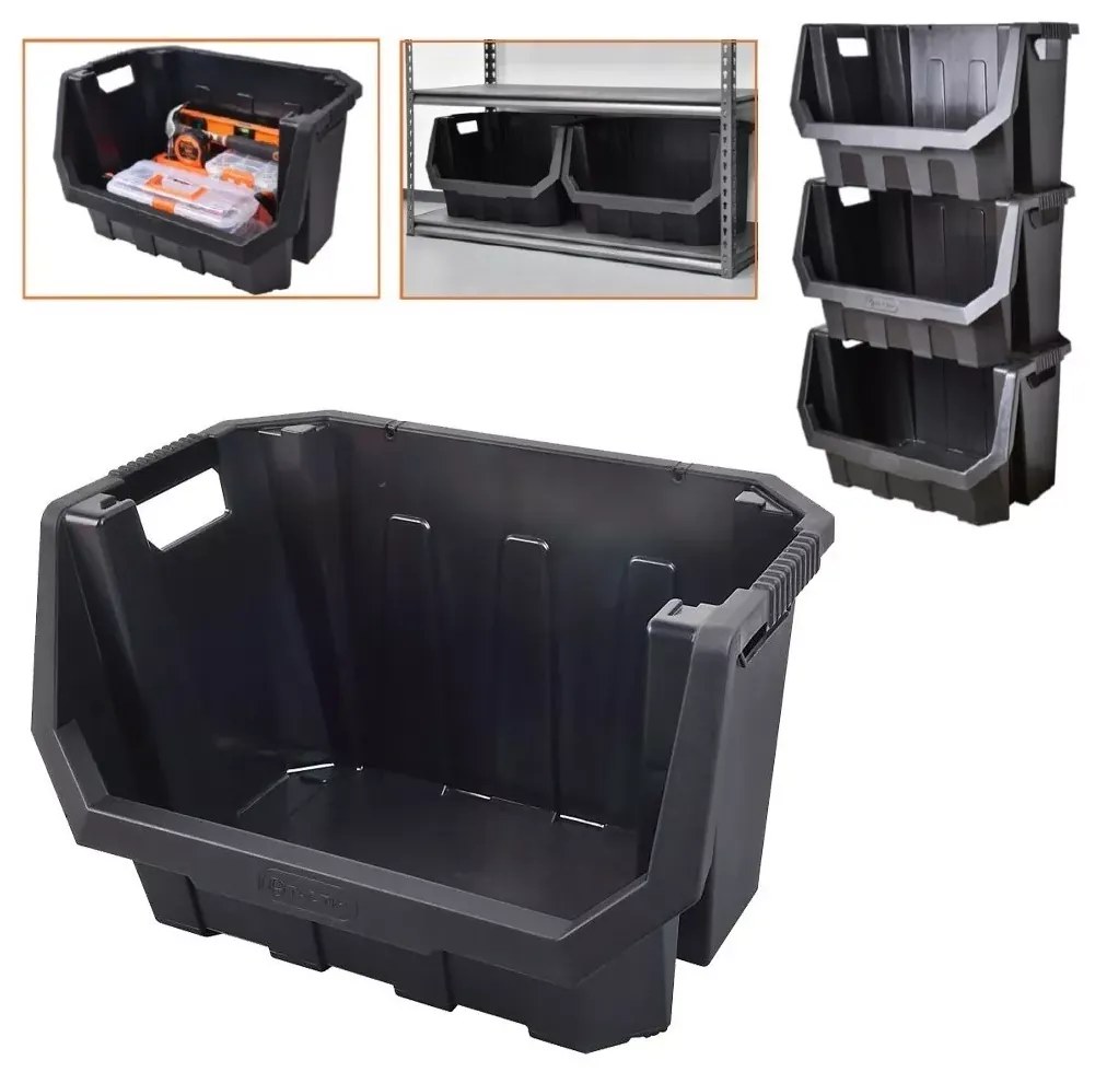Prosperplast Dielenský úložný box so skosenou hranou HEAVY DUTY, čierny, 40 × 29 × 28 cm, M