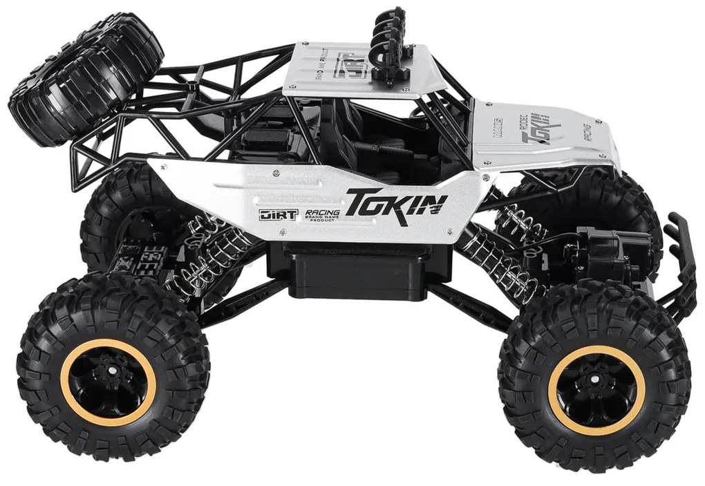 KIK Diaľkovo ovládané RC Rock Crawler 1:12 4WD kovové terénne auto, strieborné