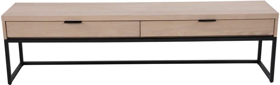 Televízny stolík s 2 zásuvkami z jaseňového dreva a kovovou konštrukciou Canett Cara, šírka 160 cm