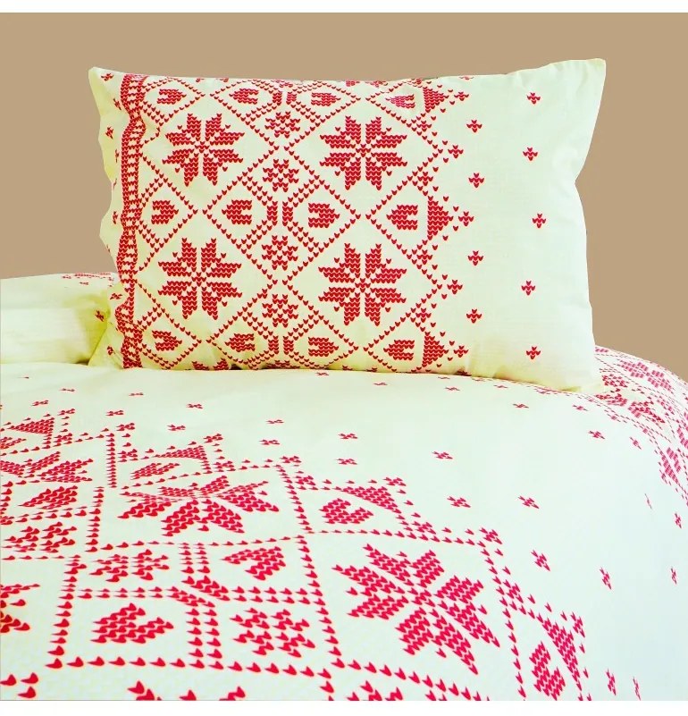 Obliečky bavlnené Etno krémovo-bordové EMI, Štandardný set jednolôžko obsahuje 1x 140x200 + 1x 70x90