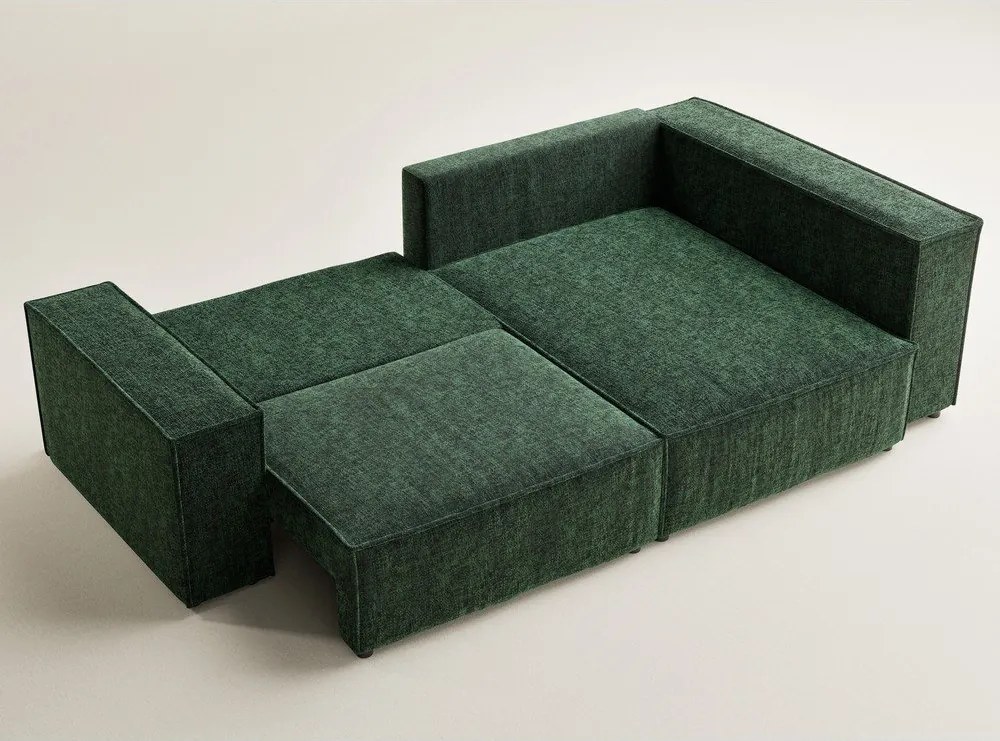 Tmavozelená ženilková rozkladacia/s úložným priestorom rohová pohovka (pravý roh/do L) Tonga – Maison de Rêve