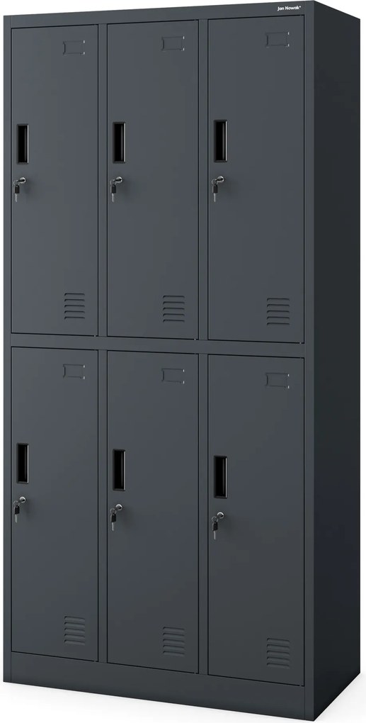 Sociálna šatníková 6-dverová skriňa IGOR, 900 × 1850 × 450 mm, antracit