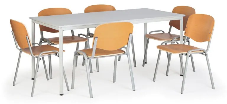 Jedálenský stôl, 1600x800 mm + 6 drevených stoličiek ISO